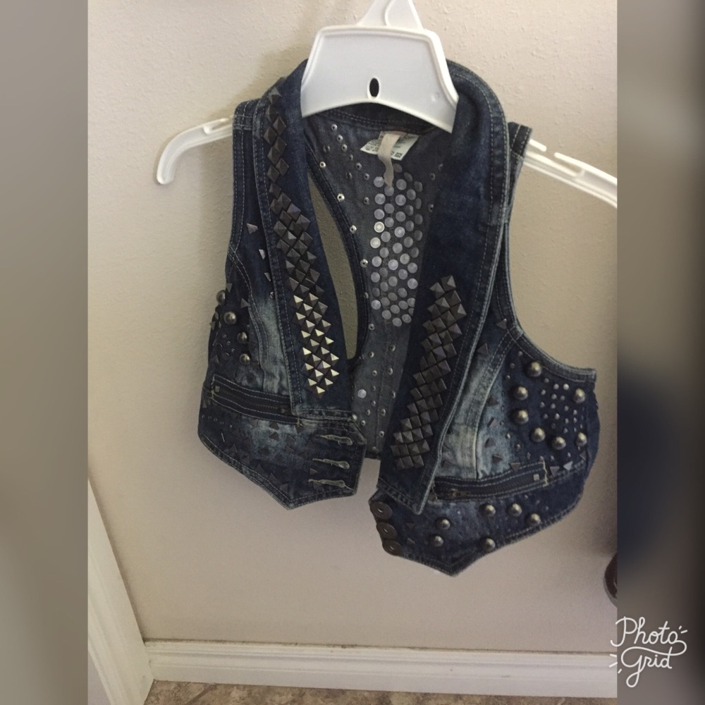 Denim studded vest